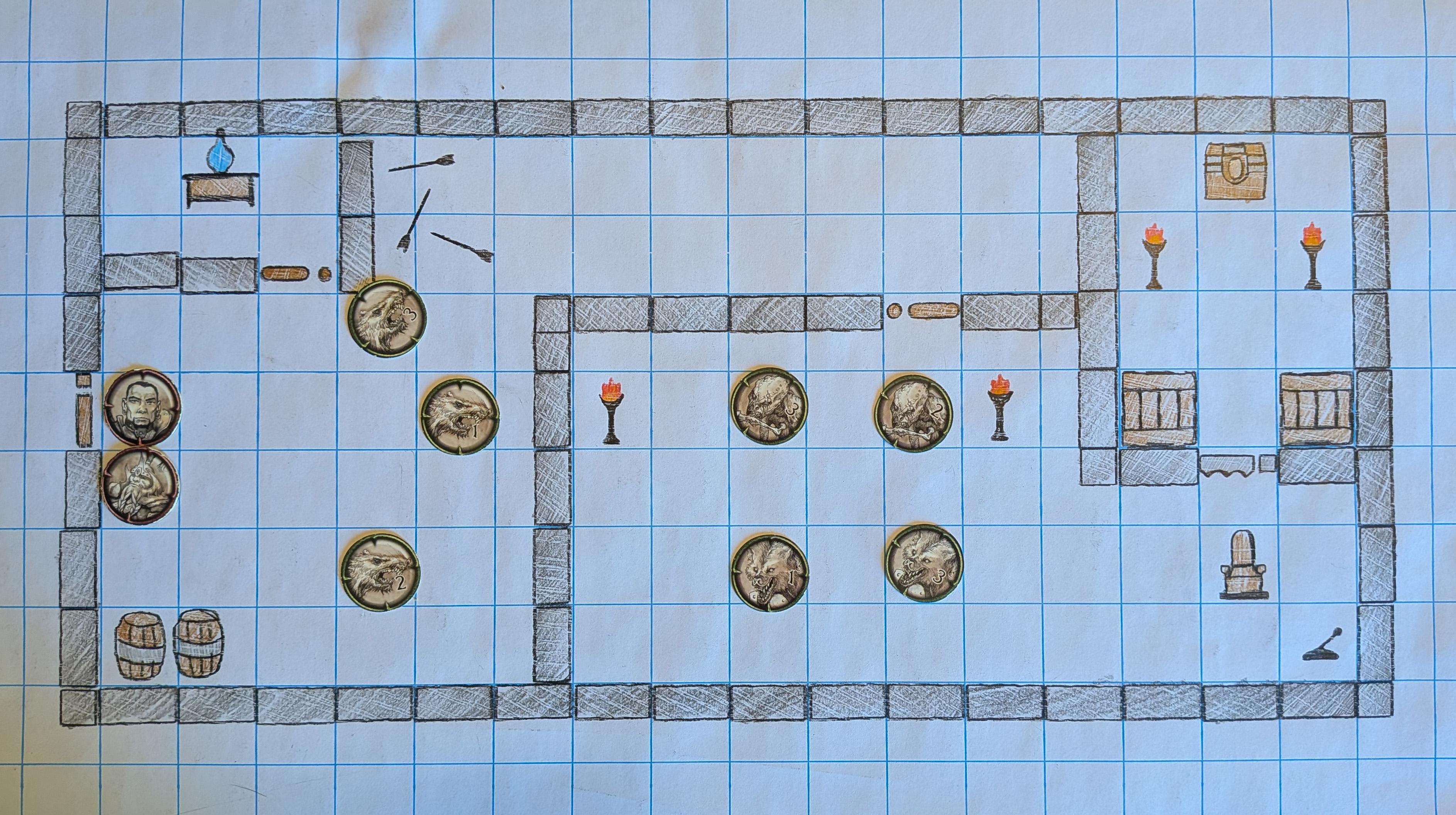 Hands using stencils to create Tabletop RPG battle maps on a grid