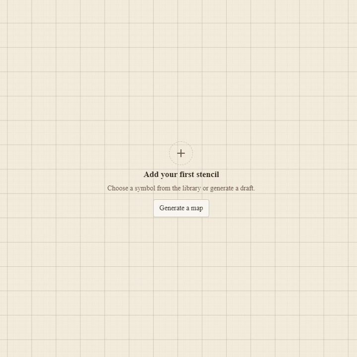 Empty battle map grid with a prompt and button to generate a new starting map